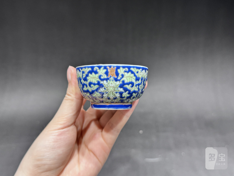 清道光 料彩宝相花福寿纹茶杯一对 - 图9